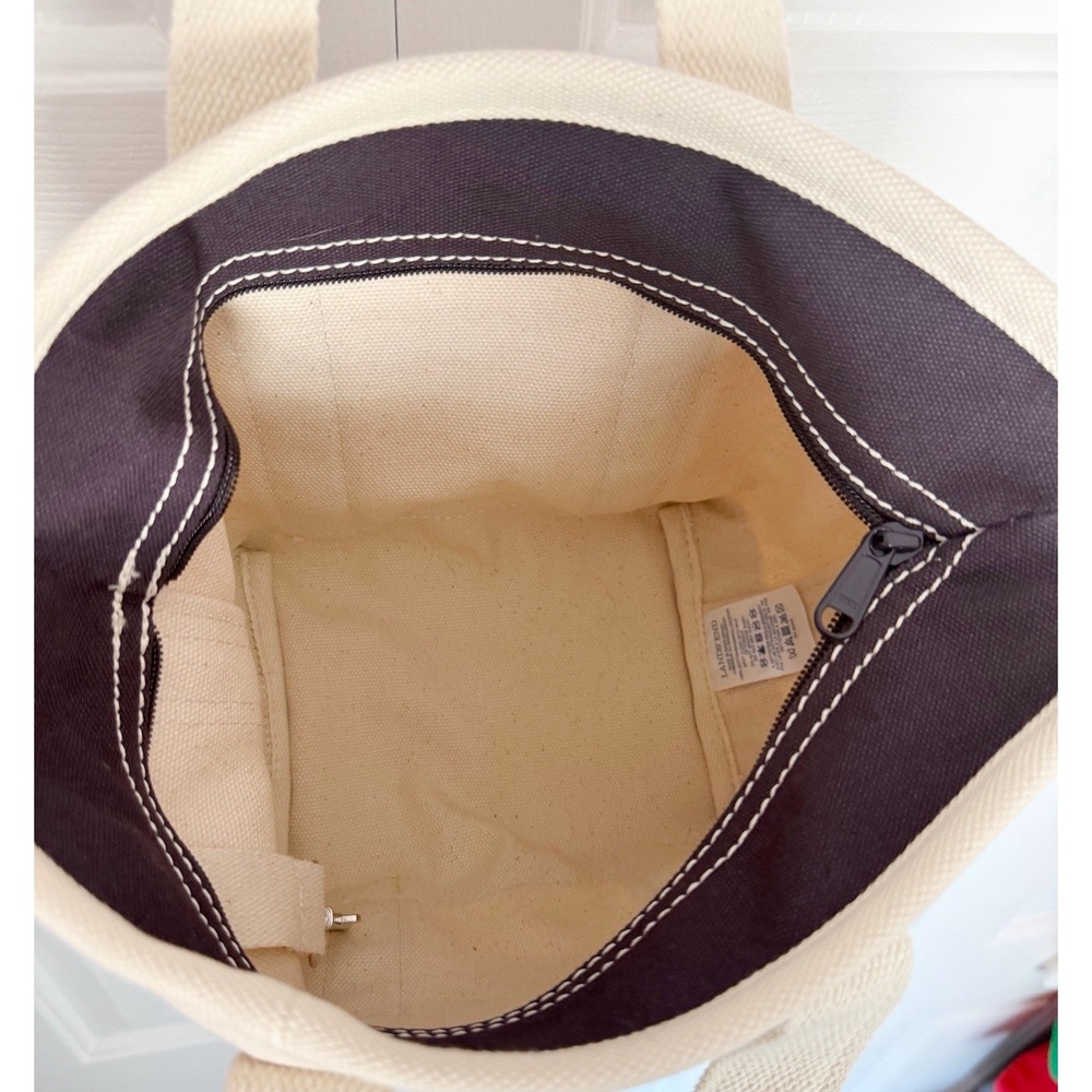 Land's End Small Canvas Tote Bag. White With Blue Stripes. 9" Tall. - Picture 8 of 11
